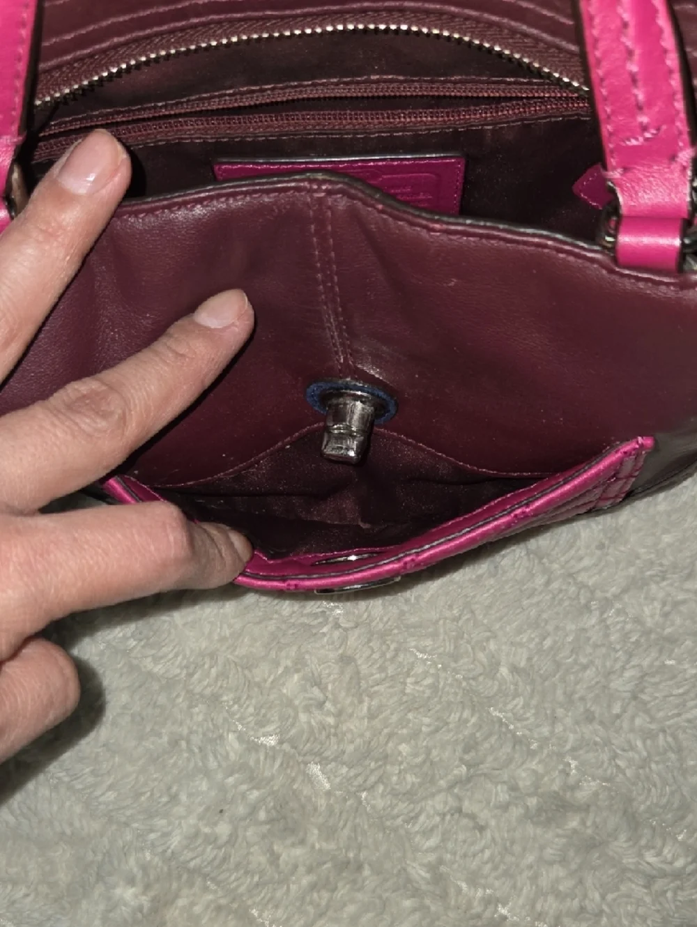 Coach Color Block Tote with Fuchsia Burgundy Quilted Front and Navy Accents - Picture 13 of 14